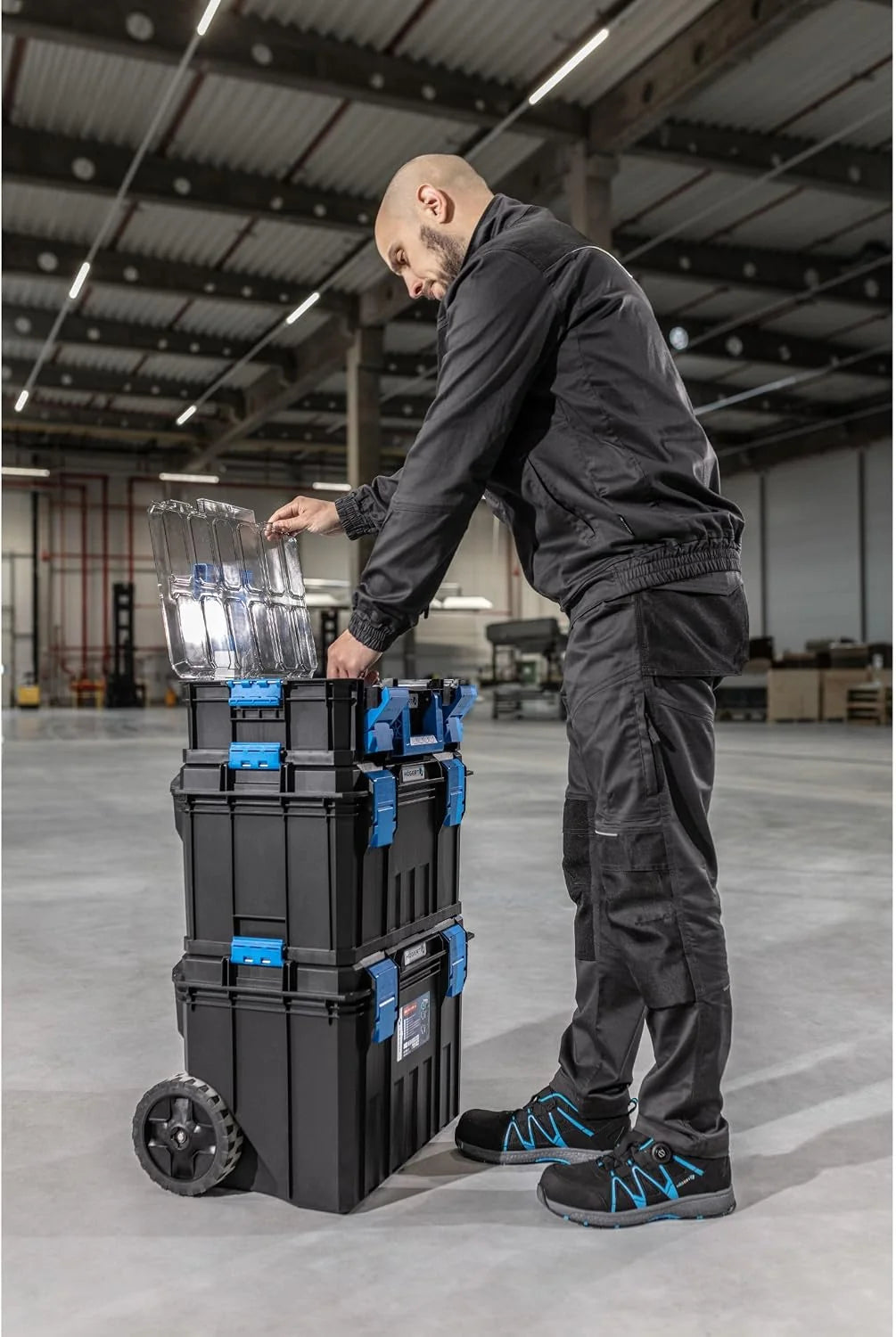 Högert Technik - Set de Cajas 4 en 1 HT7G500, Caja Herramientas con Ruedas, Resistente a Daños, Maletin Herramientas a Prueba de Polvo, Cierres Robustos de ABS, Estructura Modular