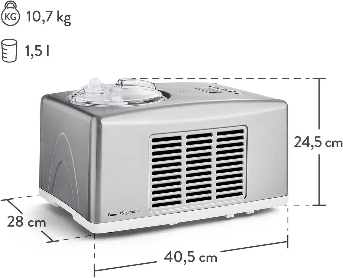 SPRINGLANE Homemade Ice Cream Maker EMMA, Ice Cream Maker, Fridge with Compressor 1.5L, Removable Container and LCD Display + Recipe Book