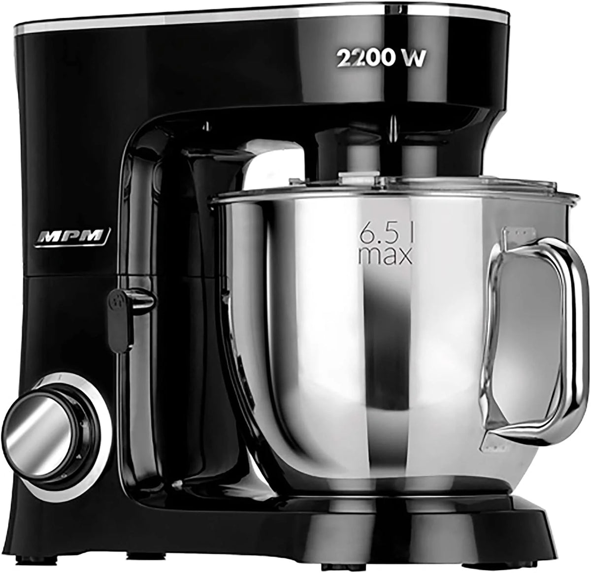 MPM Batidora Amasadora Repostería Profesional Robot Cocina Orbital 2200W Máx. 6,5L Bol Acero Inox, 6 Velocidades + Función Pulso, Sistema Planetario, 3 Accesorios+ Báscula, MRK-19B