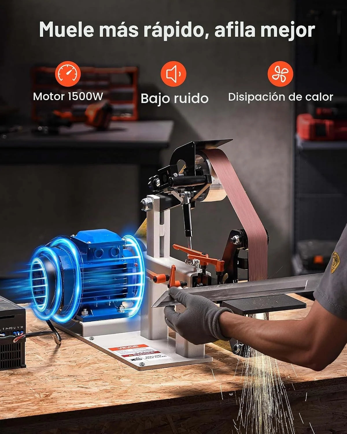 VEVOR Lijadora de Banda, 1500 W Lijadora Eléctrica de Correa con Motor de Cobre Puro, Velocidad Variable 0-2800 r/min, Tamaño de Cintas 5 x 208 cm, Lijadora Pulidora Amoladora para Pulir Herramientas