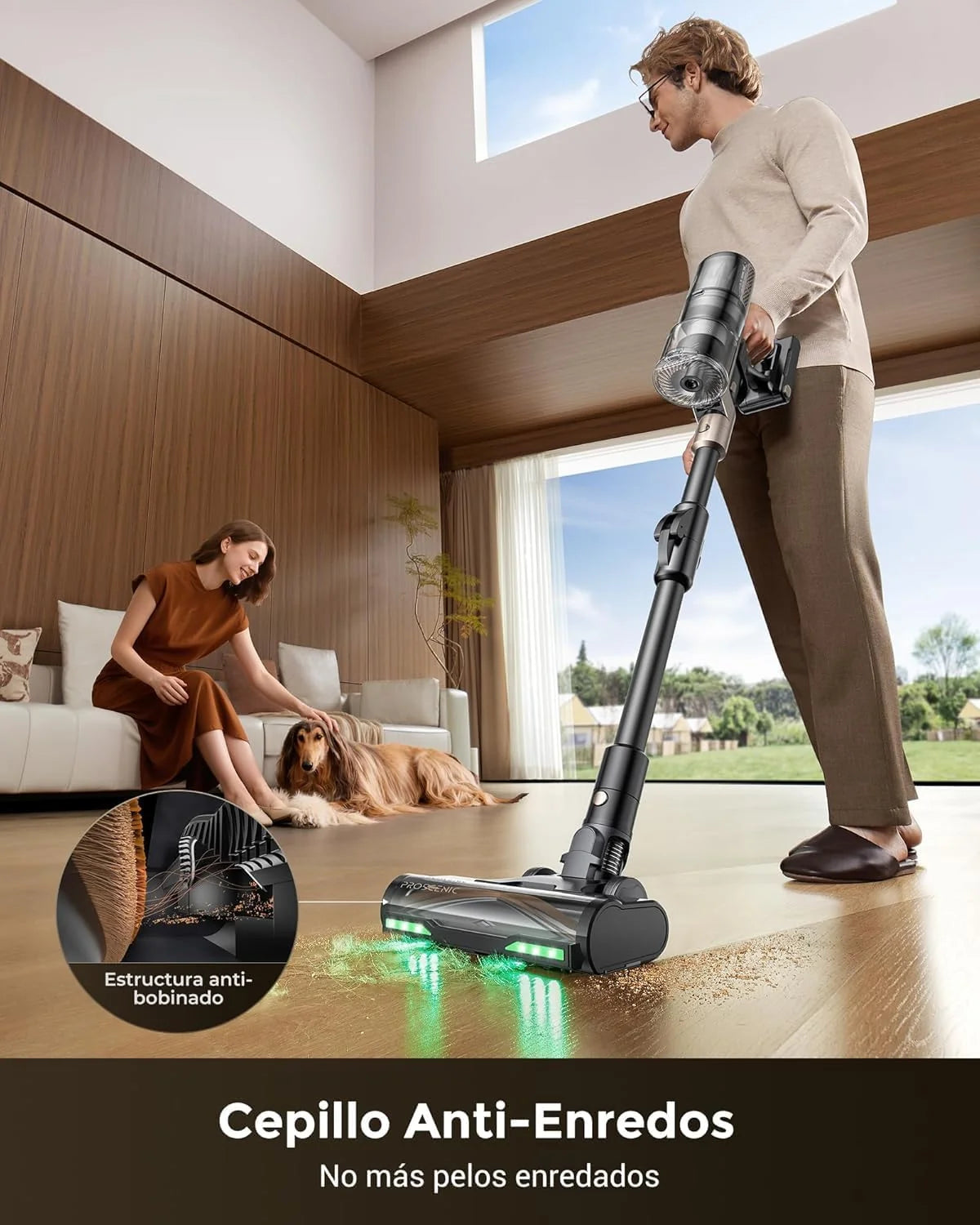 Proscenic P20+ Aspiradora fregadora sin Cable 70Mins/70kPa/680W, Autoportante y Plegable, con Cepillo Anti-Enredo y Depósito de Agua, Escoba Aspiradora sin Cable para Pelo de Mascotas/Suelos/Alfombras