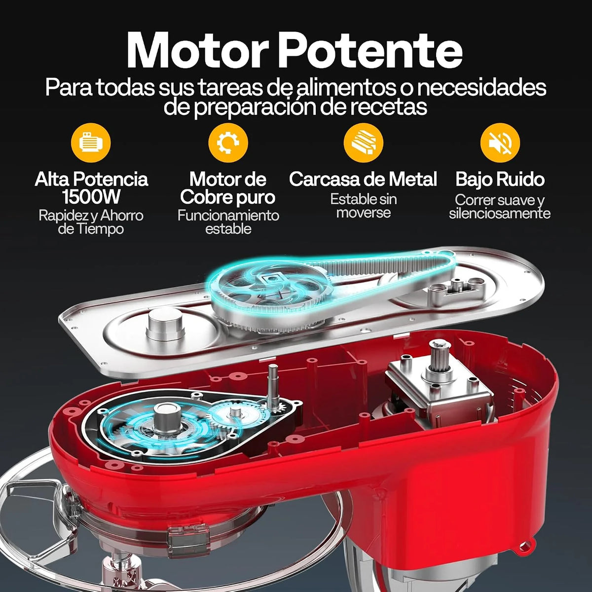 VIVOHOME Batidora Profesional Amasadora 1500W 5,7L para Repostería, Rojo