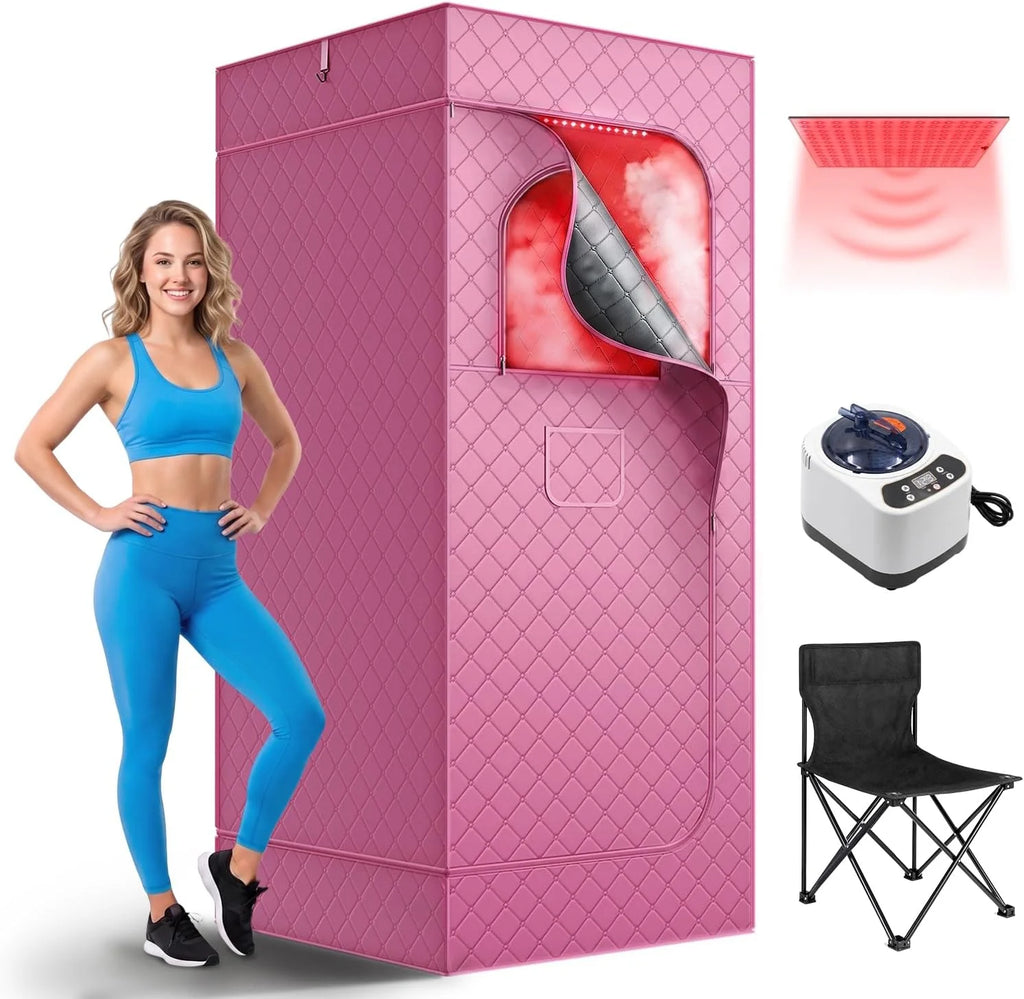 Caja de sauna infrarroja con terapia de luz roja de 660 nm y panel de luz infrarroja de 850 nm, vapor de 3 L, 9 niveles de temperatura y temporizador de 99 minutos, aislamiento impermeable de 5 capas