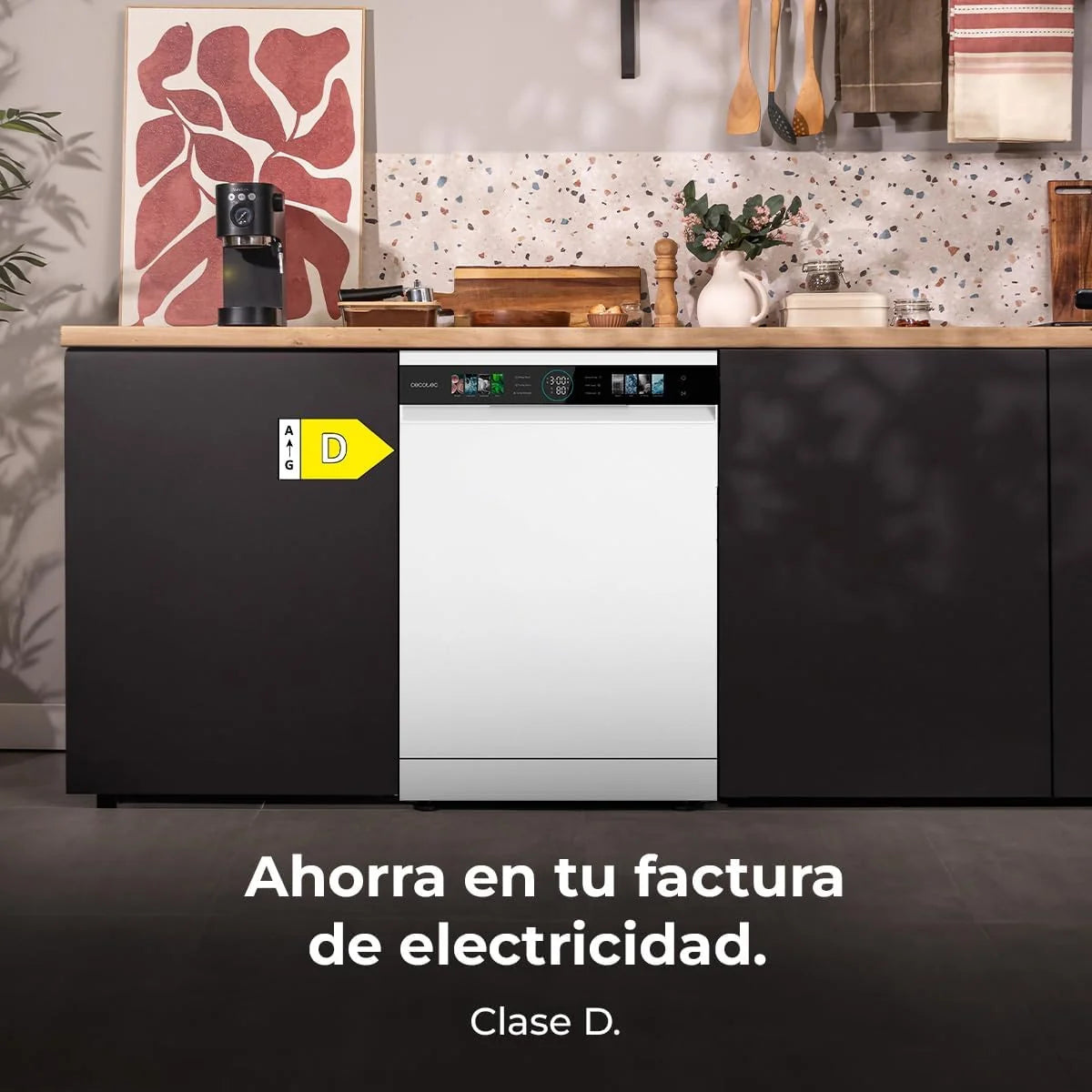 Cecotec Lavavajillas Compacto de 60 cm Bolero Aguazero 6320 Dark D, 1900W, 15 Cubiertos, 8 Programas, Pantalla FullColor XXL, Smart Wash, Turbo Dry+, AutoClean, Media Carga, Delay Start, ChildLock