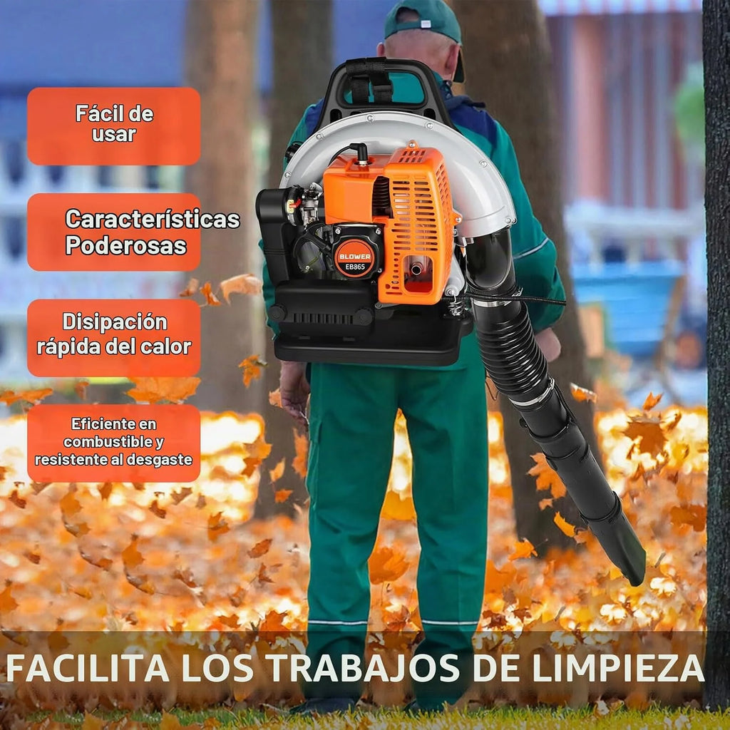 LabTEC Soplador de Hojas a Gasolina, Aspirador de Hojas a Gasolina EB865 63cc, soplador de jardín de 2 Tiempos con Velocidad Regulable, para Limpiar Patios, Hojas, Cortar césped, triturar, Quitar