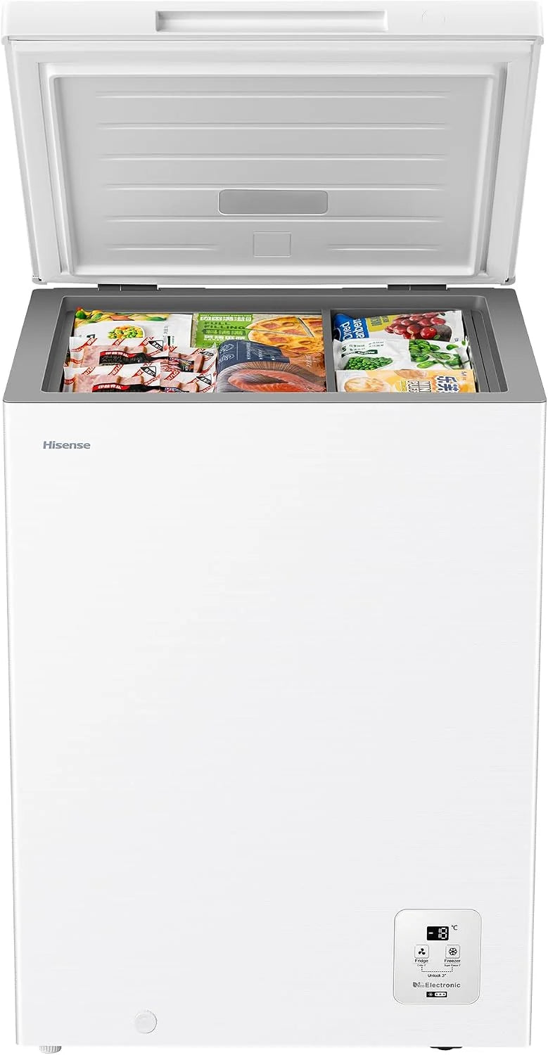 Hisense FT145N1AWDL - Arcón Congelador Horizontal, 141L, 86cm, Congelación 360°, Congelador Convertible, Control Electrónico de Temperatura, Freezer Protect, Goma de Puerta Antibacteria, Blanco