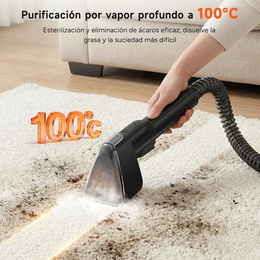 WOOX Limpiador Aspiradora de Tapicerias y Alfombras, con Vapor Caliente, 1700W, 15Kpa de Alta Succión, Diseño Compacto, Depósito de Agua Limpia 1200ml y Agua Sucia 750ml