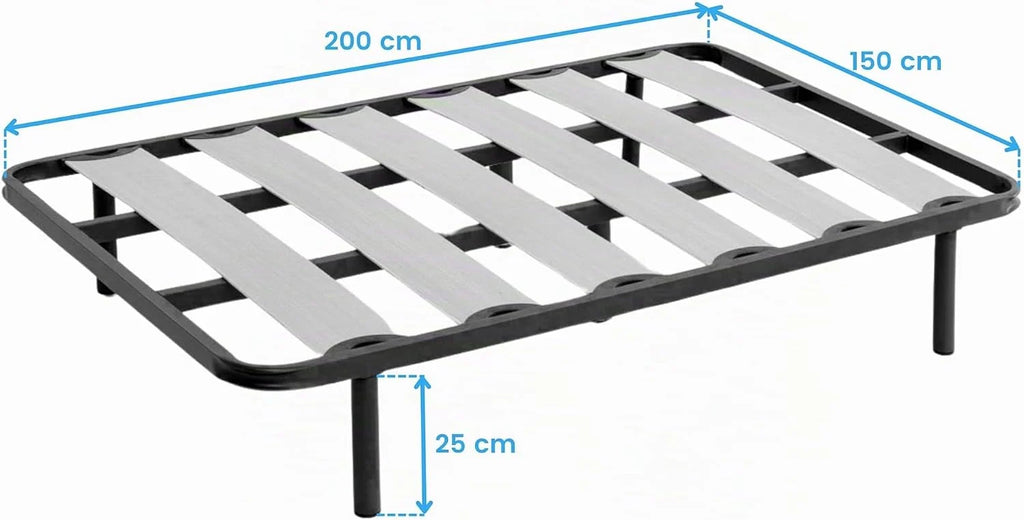 Miroytengo Bed Frame 150 x 200 cm Wide Shelf, Steel Tube 40 x 30 mm, Central Reinforcement, Poplar Flex Slats (with Legs)