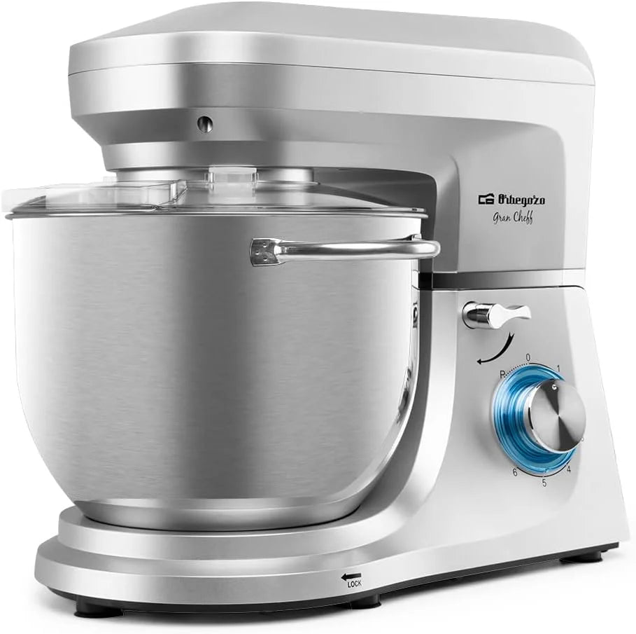 Orbegozo AM 8000 Batidora Amasadora con Accesorios para Mezclar, Amasar y Batir, 1800 W, Bol de Acero Inoxidable de 7 L, Motor AC, 6 Velocidades + PULSE