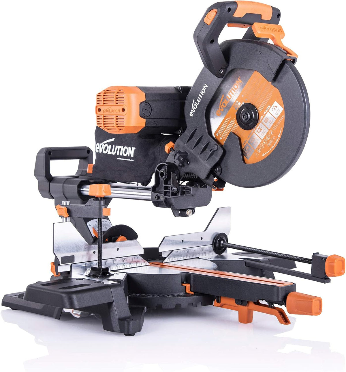 Evolution Power Tools R255SMS-DB ingletadora, Sierra ingletadora deslizante multimaterial de 255 mm, con doble bisel y paquete plus, hasta 300 mm x 90 mm, 5° a izquierda y derecha, inglete de 50°
