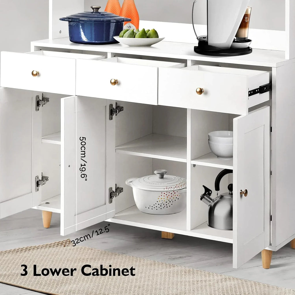 VOWNER Armario Aparador Cocina/Buffet, 100L x 38W x 181H cm, Mueble Auxiliar de Almacenaje, 5 Puertas y 5 Baldas Ajustables, Blanco