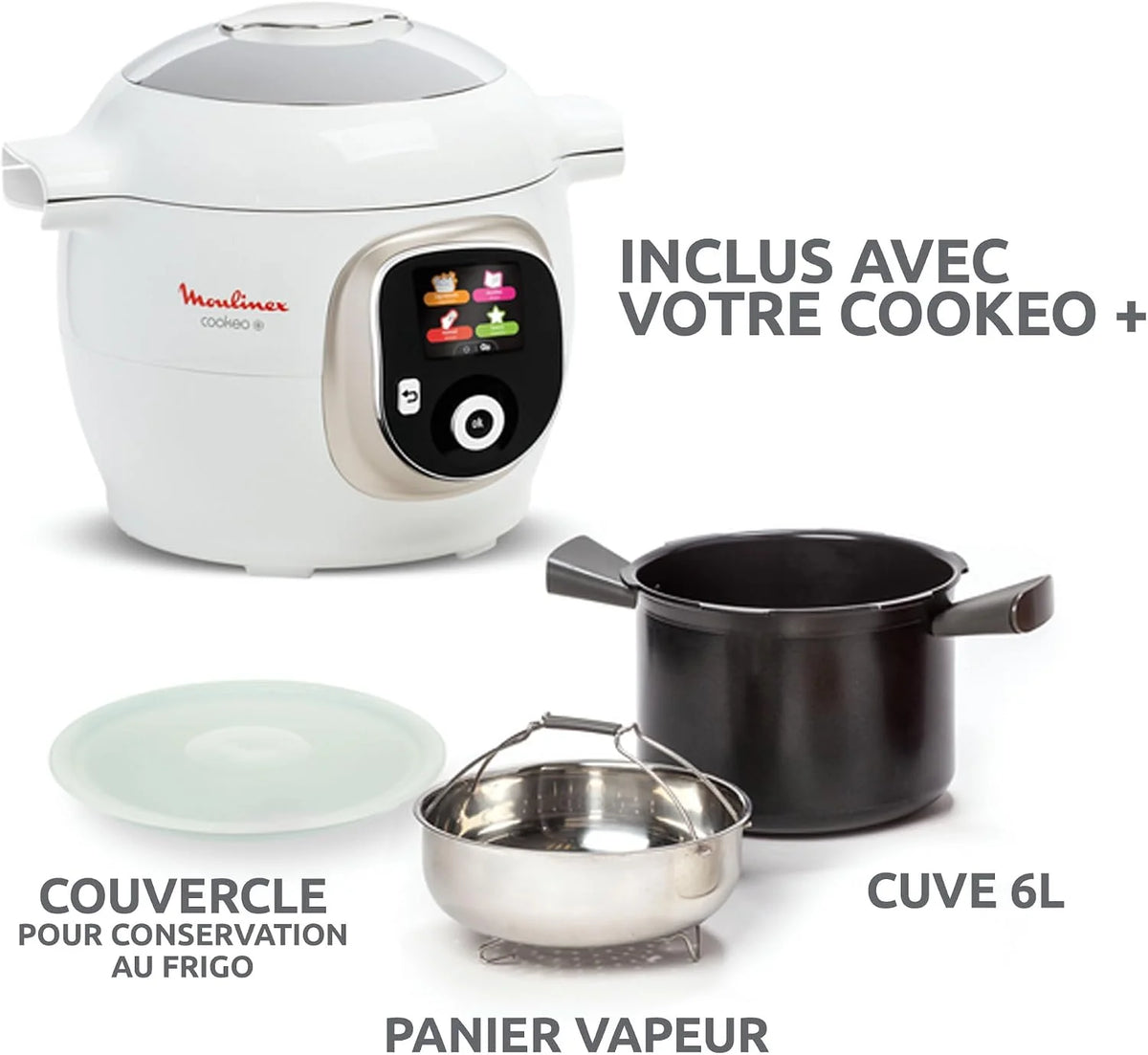 Moulinex, Cookeo - Multicooker inteligente 6L, 150 recetas integradas, cocción sin vigilancia, pantalla intuitiva, guía de cocción, aplicación MyMoulinex, 1600 W, blanco, 15 años reparabilidad
