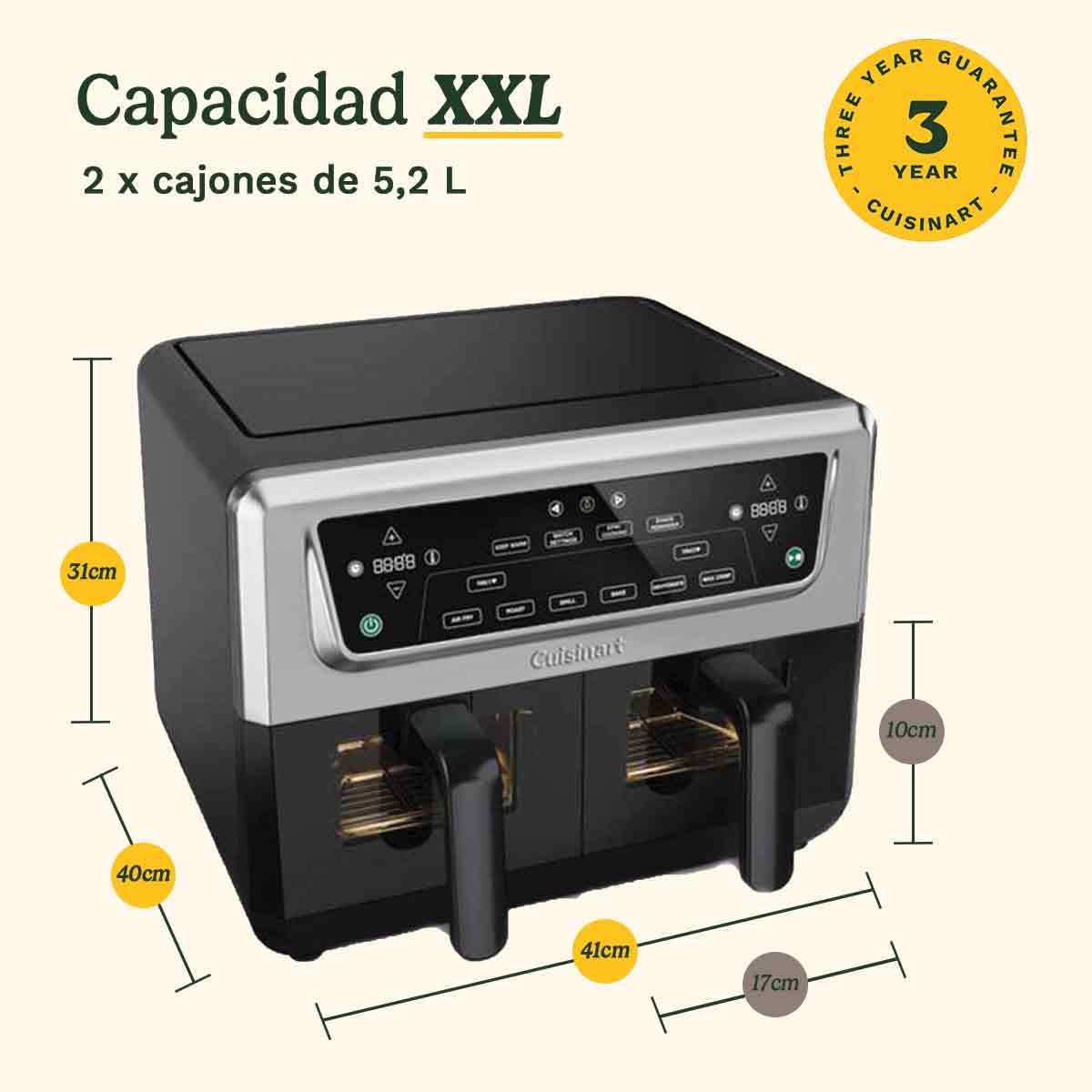 Cuisinart Air Fryer XXL Doble Zona | Sin PFAS | 2x5.2L | Fríe, hornea, deshidrata, mantiene caliente | Cocina 8+ raciones | Piezas lavavajillas