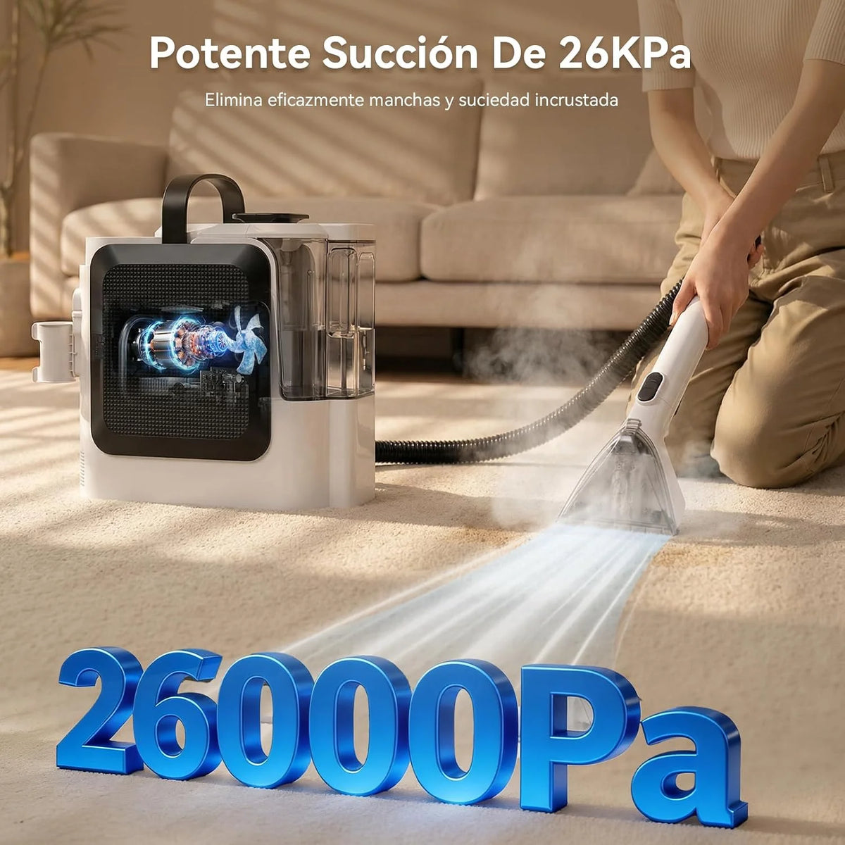 Redkey Rd-F1 Aspirador Tapicerías con Agua, 4 en 1 Aspirador Lava a Vapor con Succión 26000Pa, 1800W Limpieza Profunda para Alfombras, Sofás, Manchas de Mascotas, Depósito 3 en 1 & 7 Accesorios