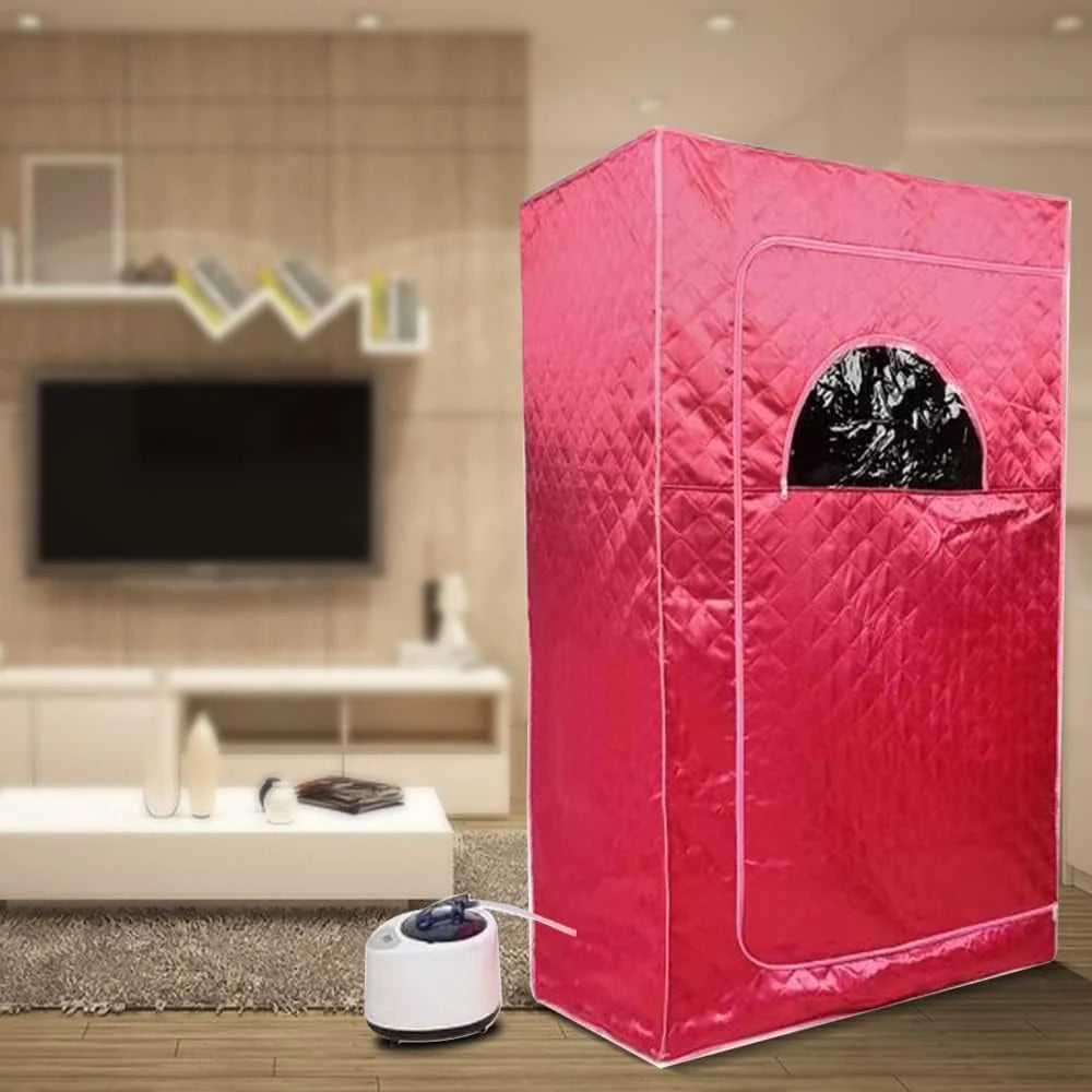 1000 W Sauna completa del cuerpo con cabina de vapor, generador de vapor, mando a distancia, sauna de vapor portátil y plegable, sauna SPA para casa, 100 x 80 x 170 cm, rojo