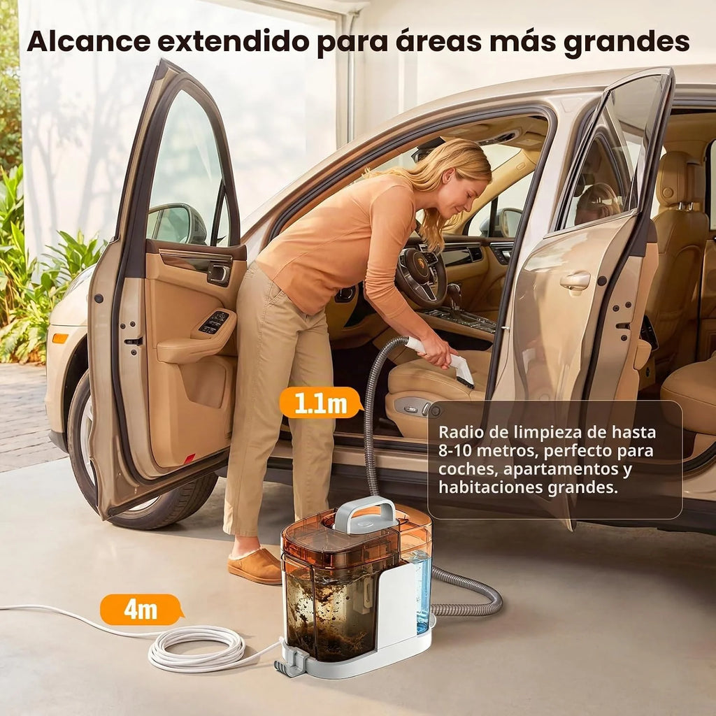 Limpiador de Tapicerias 17kPa Aspiradora de Agua Tapiceria 600W Maquina Limpia Tapicerias para Sofas Alfombras Coche Colchones y Mascotas con Autolimpieza,Depositos Extraibles,Tubos flexible (Marrón)