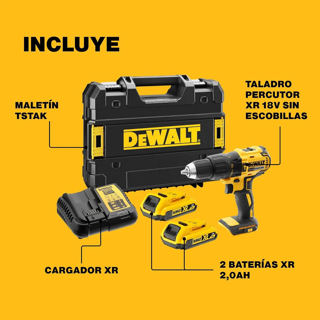 DEWALT Taladro percutor atornillador XR Brushless 18V, 2x2Ah, DCD778D2T-QW
