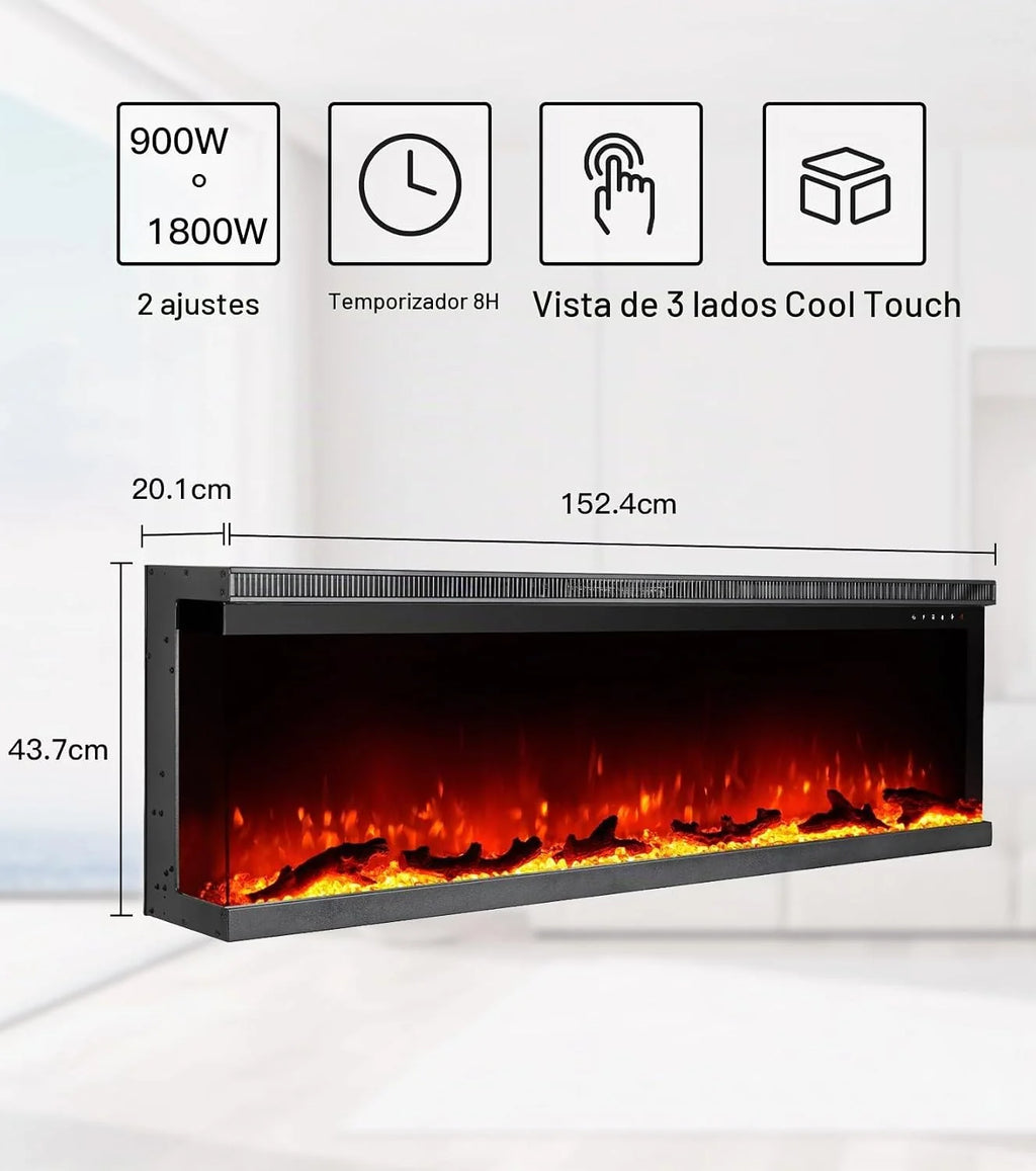 M.C.Haus Luxury 3 Sided Electric Fireplace with 3 Installation Ways, Multimedia Wall Recessed Fireplace, 9 Color Electric Flame Effect, 1800W, 153cm/60inch, Black