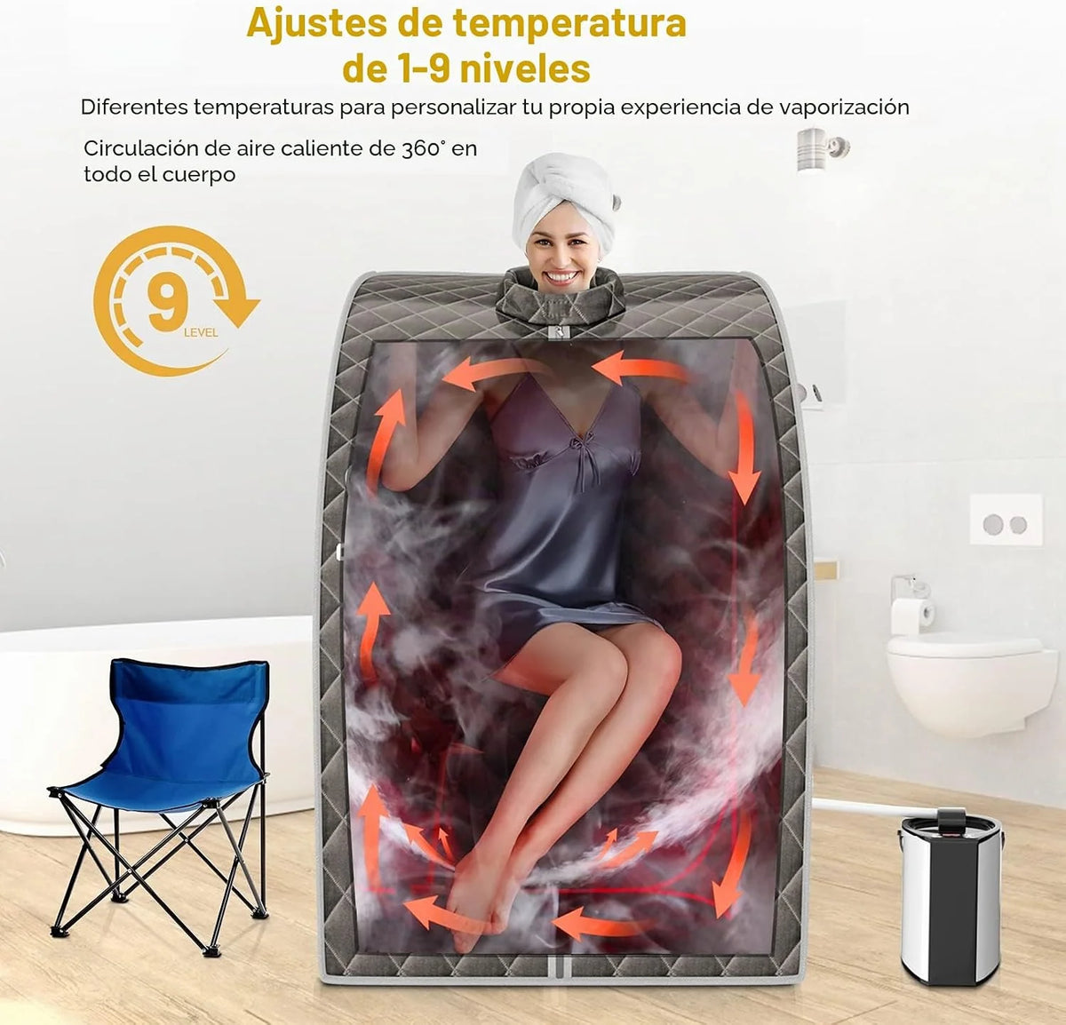 GOPLUS Sauna de Vapor Portátil 1000W 3L hasta 64℃