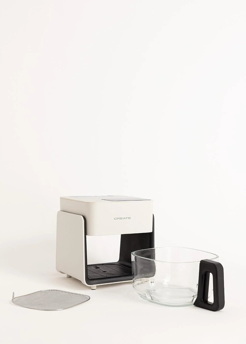 CREATE/AIR FRYER STUDIO CRYSTAL/Freidora sin aceite 4.2 L con vaporizador de agua blanco roto/Capacidad 5-6 raciones, 6 programas, bandeja de cristal, control de tiempo y tempertura, 1300W