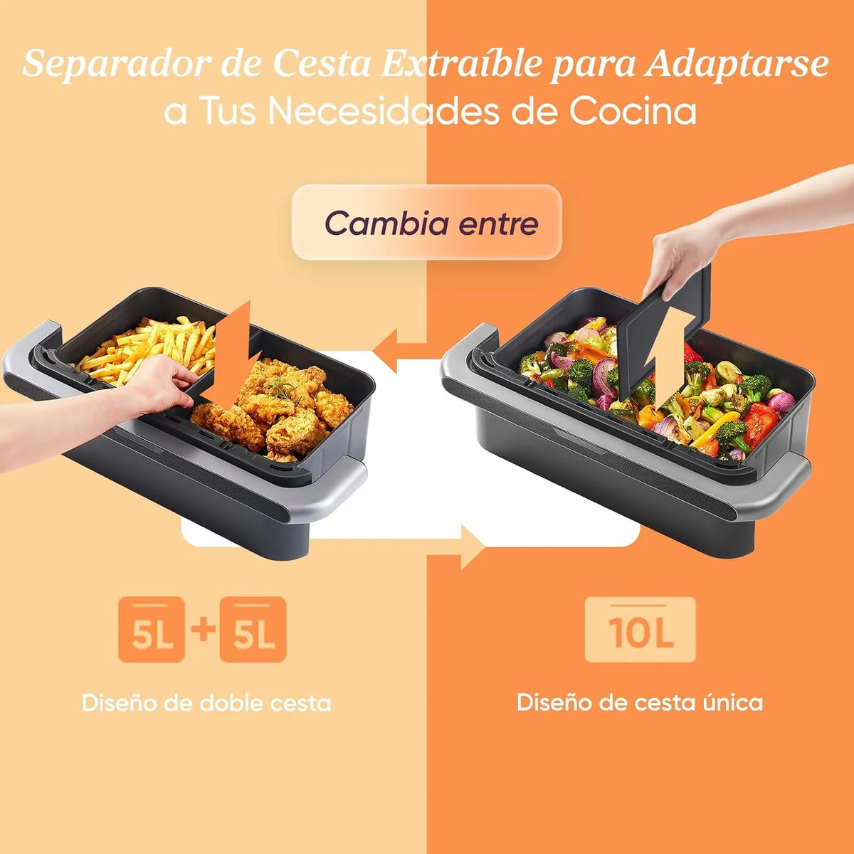 Cosori Freidora de Aire 10L Dual Blaze Twinfry, Doble Cesta con Divisor