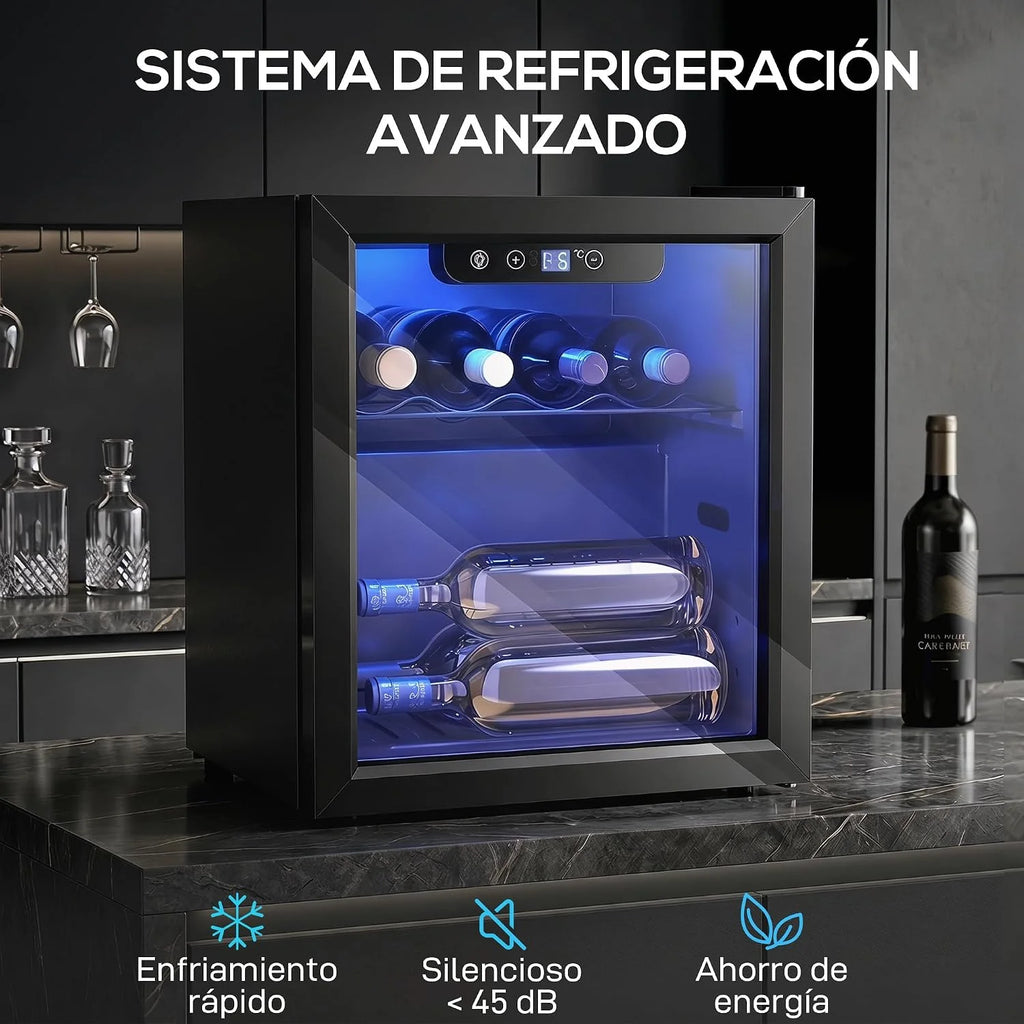 HOMCOM Vinoteca 12 Botellas, 36 L, Temperatura Ajustable 4-16℃, Negro