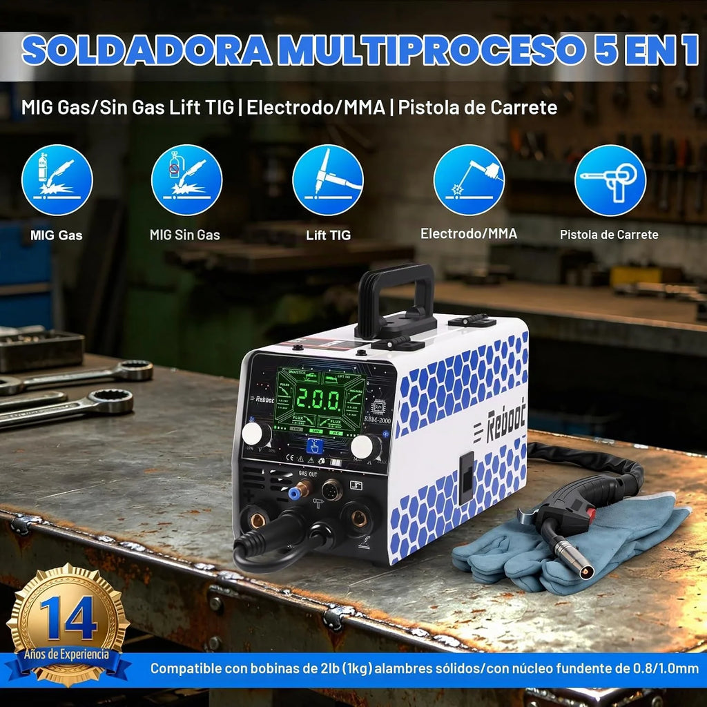 Soldador MIG 5 en 1 200A 240V LED Reboot RBM2000G