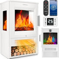 TRESKO Electric Fireplace Heating 1800W, Smart Home WiFi App & Remote | Electric Stove with LED Flame Effect and LCD Display | Electric Fireplace with Thermostat | Ventilated Heating (White)