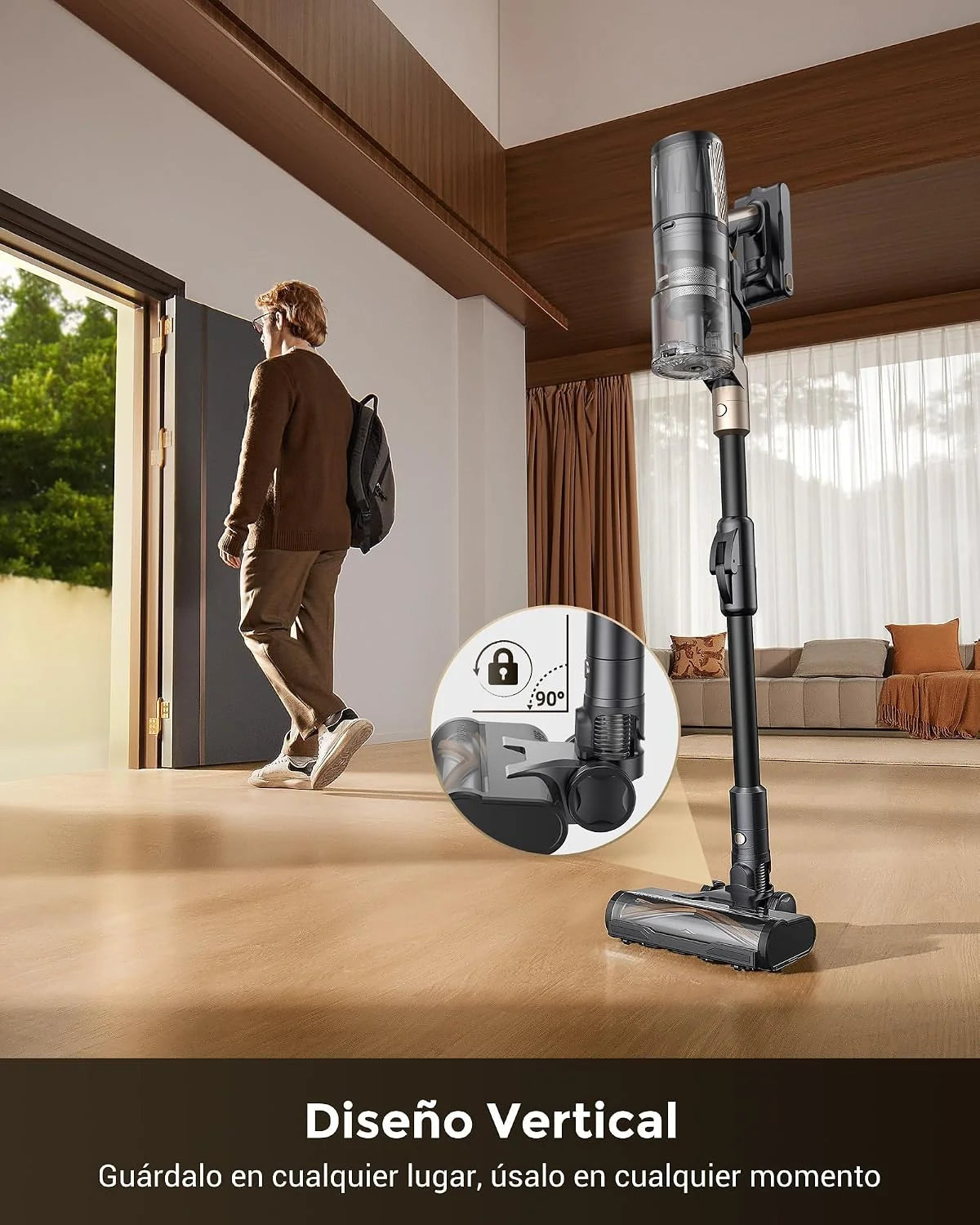 Proscenic P20 Aspiradora sin Cable 70kPa/680W/70Mins, Autoportante con Barra Plegable, Aspiradora con Cepillo Anti-Enredo para Pelo de Mascotas/Suelos/Alfombras, Marrón Y Negro