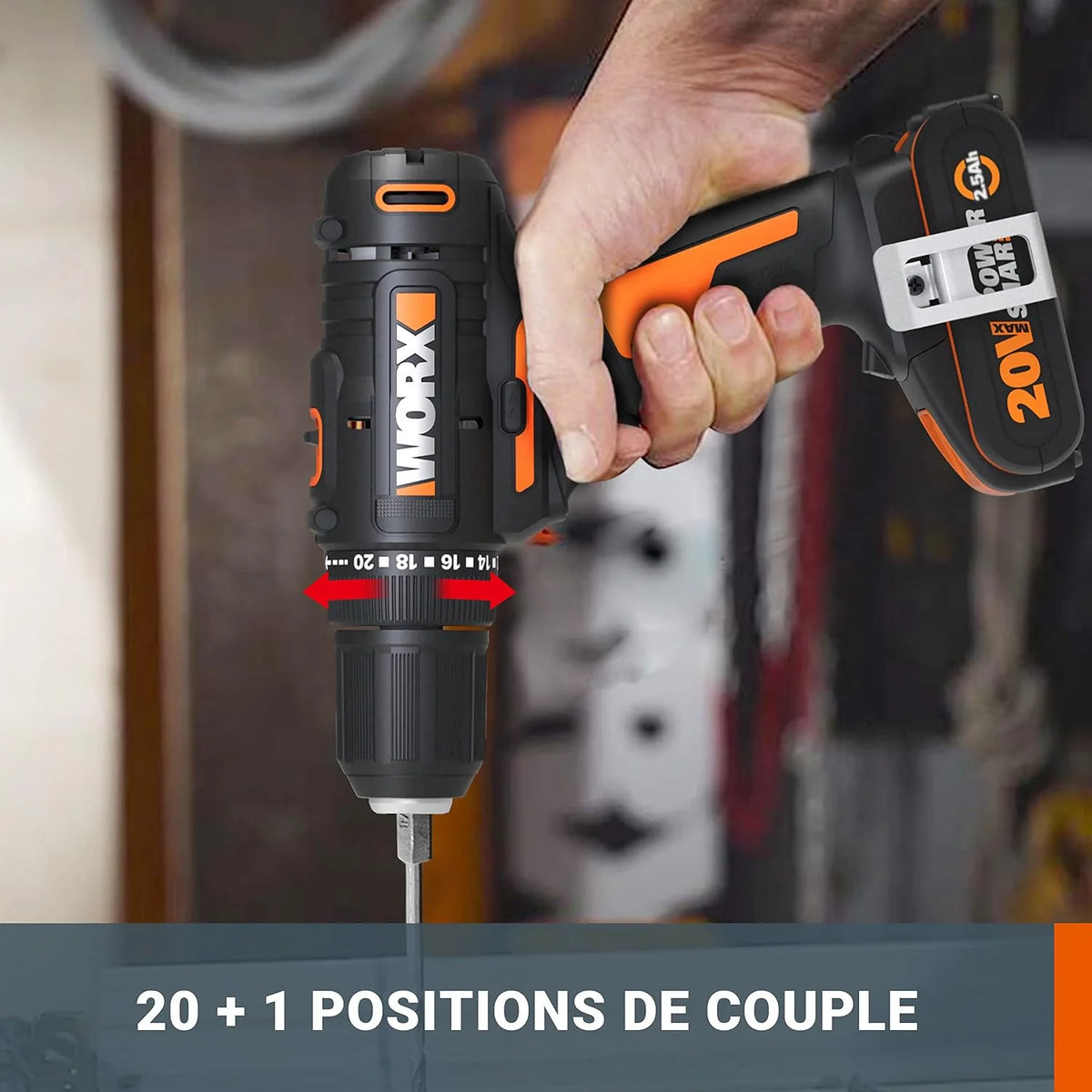 WORX WX108 Taladro Atornillador 20V 2Bat 45Nm