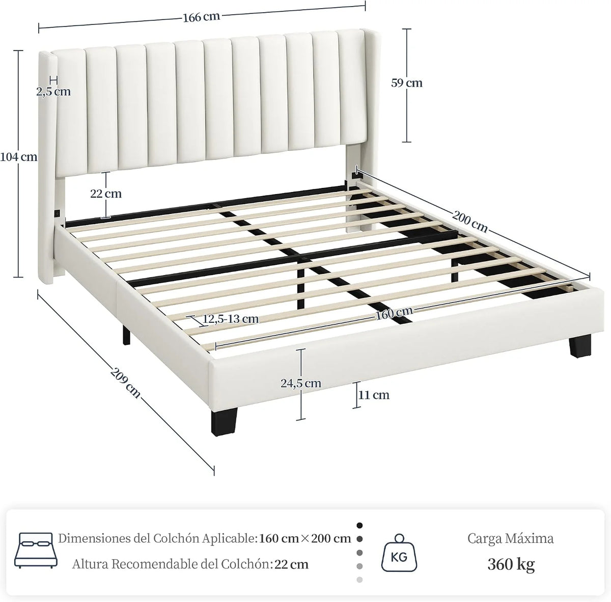 Yaheetech Upholstered Bed with Padded Headboard 16 x 200 cm Beige