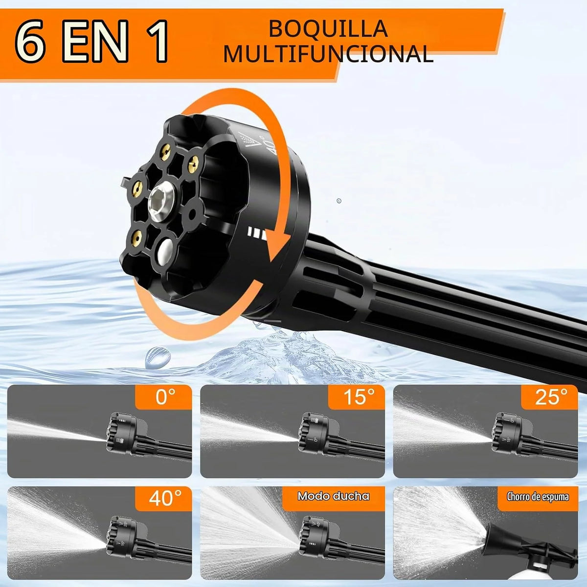 Hidrolimpiadora de Alta Presión, Motor Sin Escobillas 3000W 3 Modos, 135Bar 20L/Min, Limpiador Móvil con 2 Baterías 4.0Ah, Boquilla 6 En 1 Giratoria 180°, para Limpieza De Coches Y Hogar (ororo)
