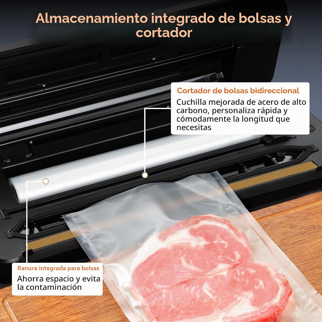 Envasadora al Vacio, 80KPA Domestica 8-EN-1 Maquina Envasar al Vacío Profesional Modos de Alimentos Seco y húmedos, 2 con bolsa enrollable 11 bolsas de vacío y cortador integrad