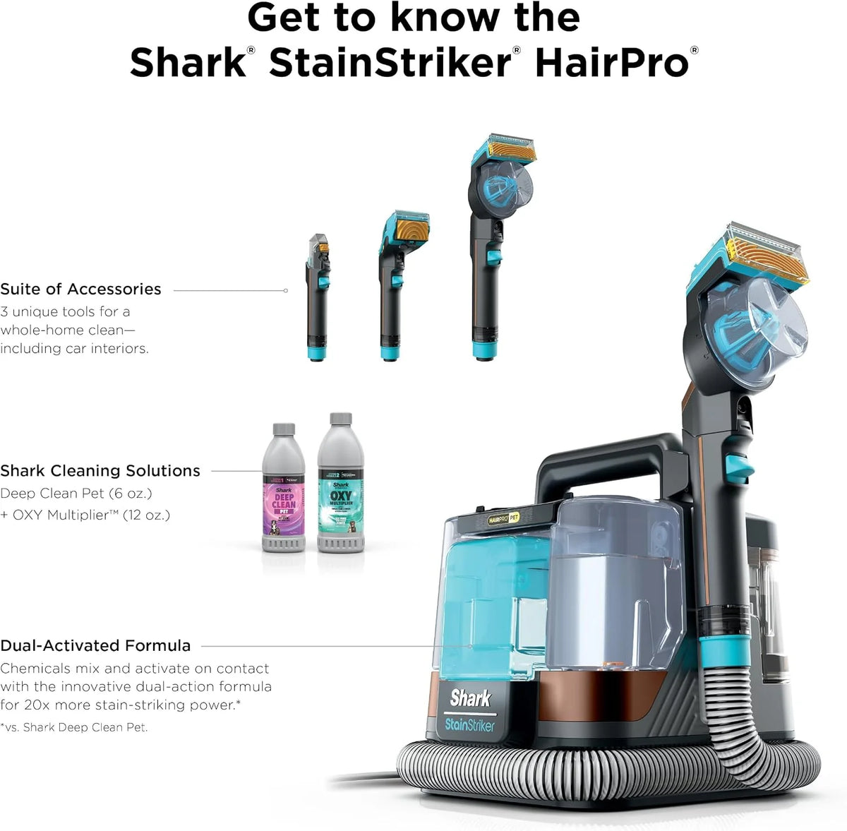 Shark, Limpiador portátil de alfombras, alfombras y tapicería para mascotas, PX251, StainStriker con tecnología HairPro