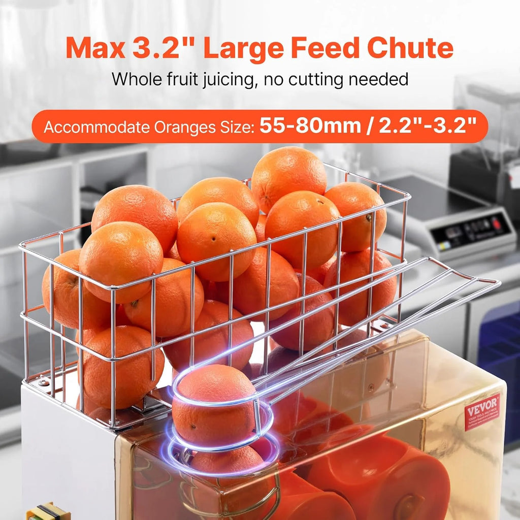 VEVOR Exprimidor de Cítricos Eléctrico Comercial Extractor de Zumo 120W Alimentación Automática con Filtro Extraíble Cubo Recolector de Cáscaras para Naranja, Pomelo, Restaurante, Cafetería, Frutería