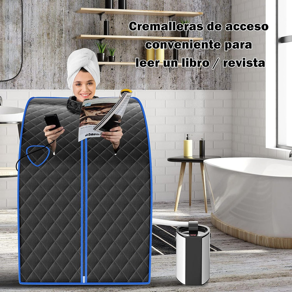 COSTWAY 3L Mini Sauna de Vapor para Casa con Control Remoto,Silla y Accesorios Sauna de Vapor Portátil con Control Remoto Cabina de Sauna con Temperatura y Temporizador Ajustables (negro)