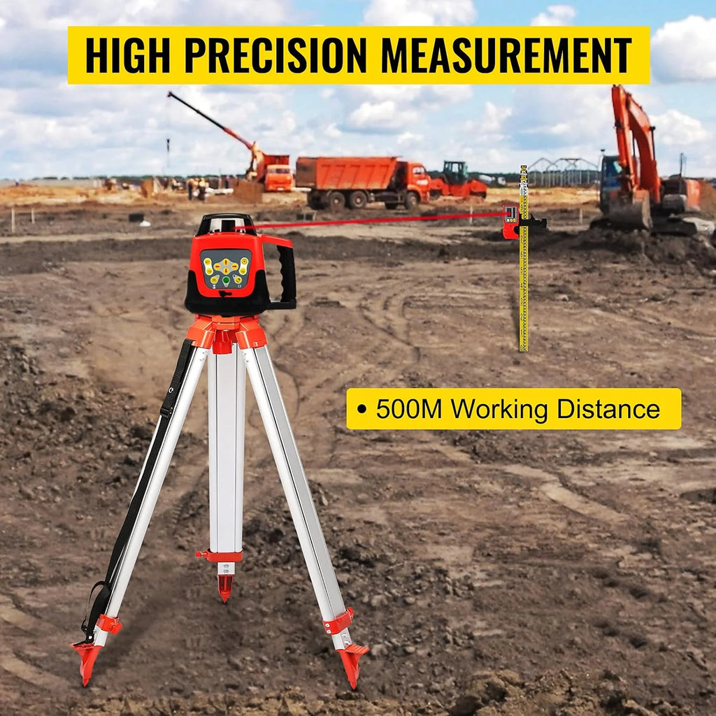VEVOR Nivel de Láser Rojo Rotatorio Auto-Nivelante 250m, Kit de Trípode y Bastón para Niveles Automáticos 5 m, Trípode de Nivel Plegable para Herramientas Automáticas de Medida y Láseres, ± 5°