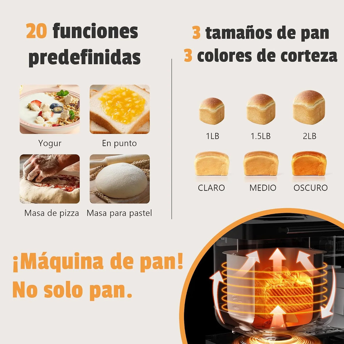 Karinear Panificadora 1000g, Multifuncional: 20 Funciones Preprogramadas