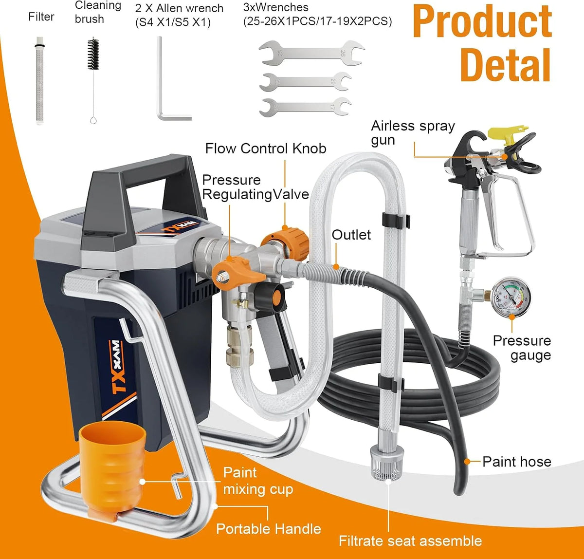 MAXXT Pistola Eléctrica de Pintura Airless, 1300W, Pulverizador para Vallas, Muebles, Paredes y Puertas