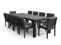 Conjuntos de comedor de jardín 200x100x75 cm - mesa de aluminio con 10 sillas tapizadas - negro-gris - diseño moderno exterior