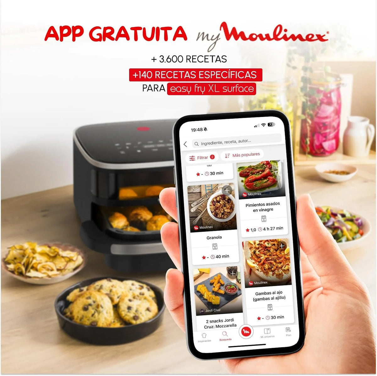 Moulinex Easy Fry XL Surface, Freidora de Aire 2200 W, Doble Resistencia