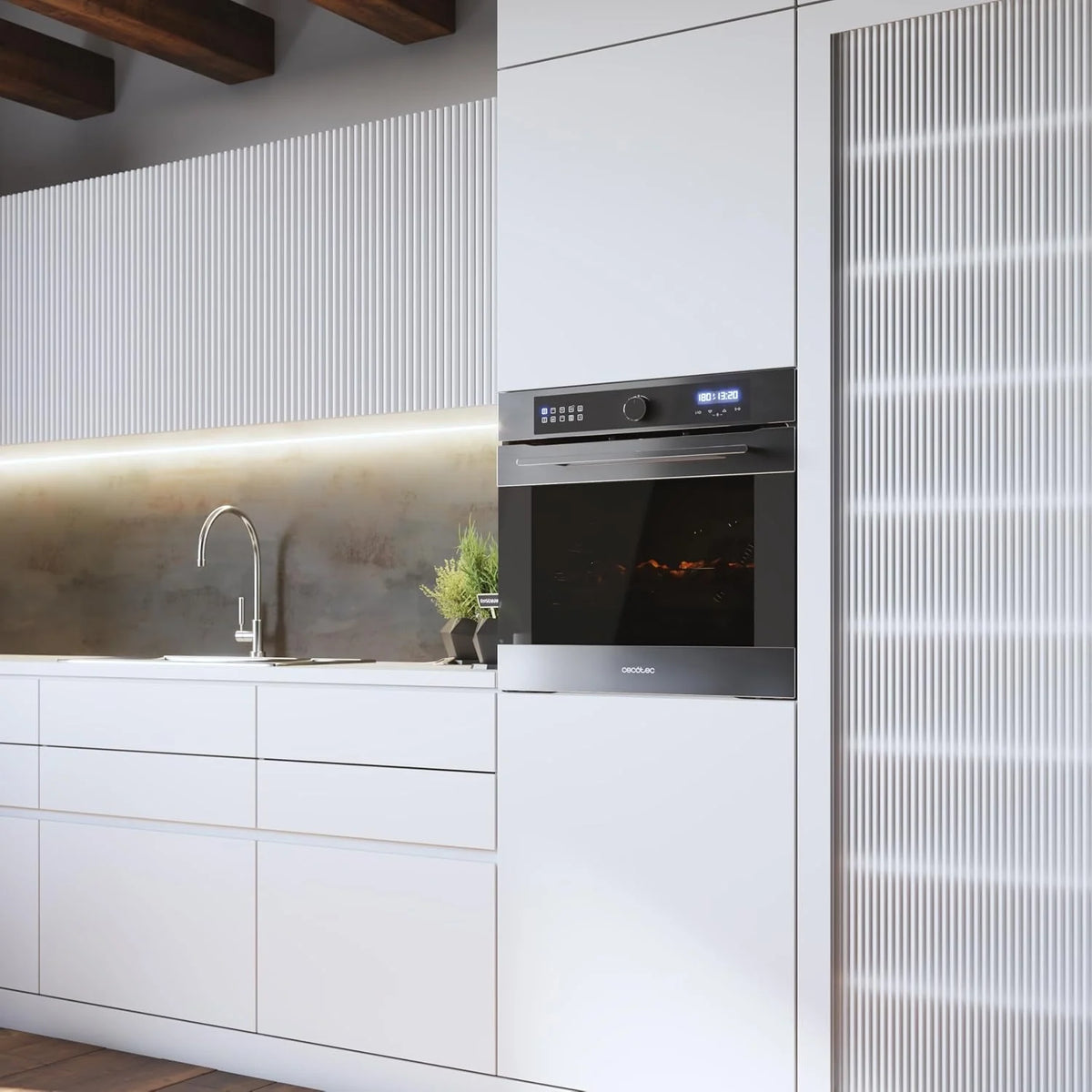Cecotec Horno Integrable Multifunción 60cm Bolero Hexa AF316000 Inox A 3400W, 72L Capacidad, 11 Funciones con Airfryer Master, Pizza Master, Steam Asisst, Steam EasyClean, 3D Cooking, Defrost