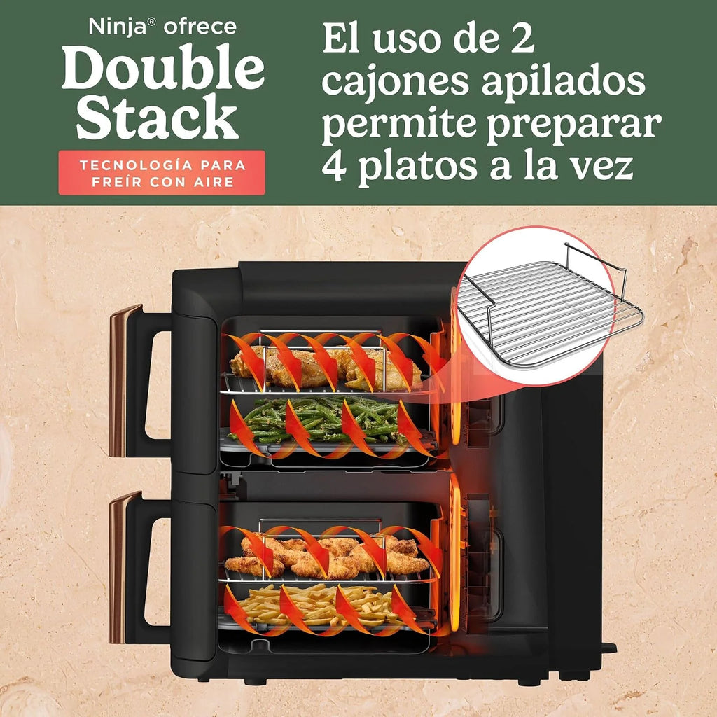Ninja Double Stack XL, Freidora de Aire de Doble Cajón, 9,5L, Negro/Cobre