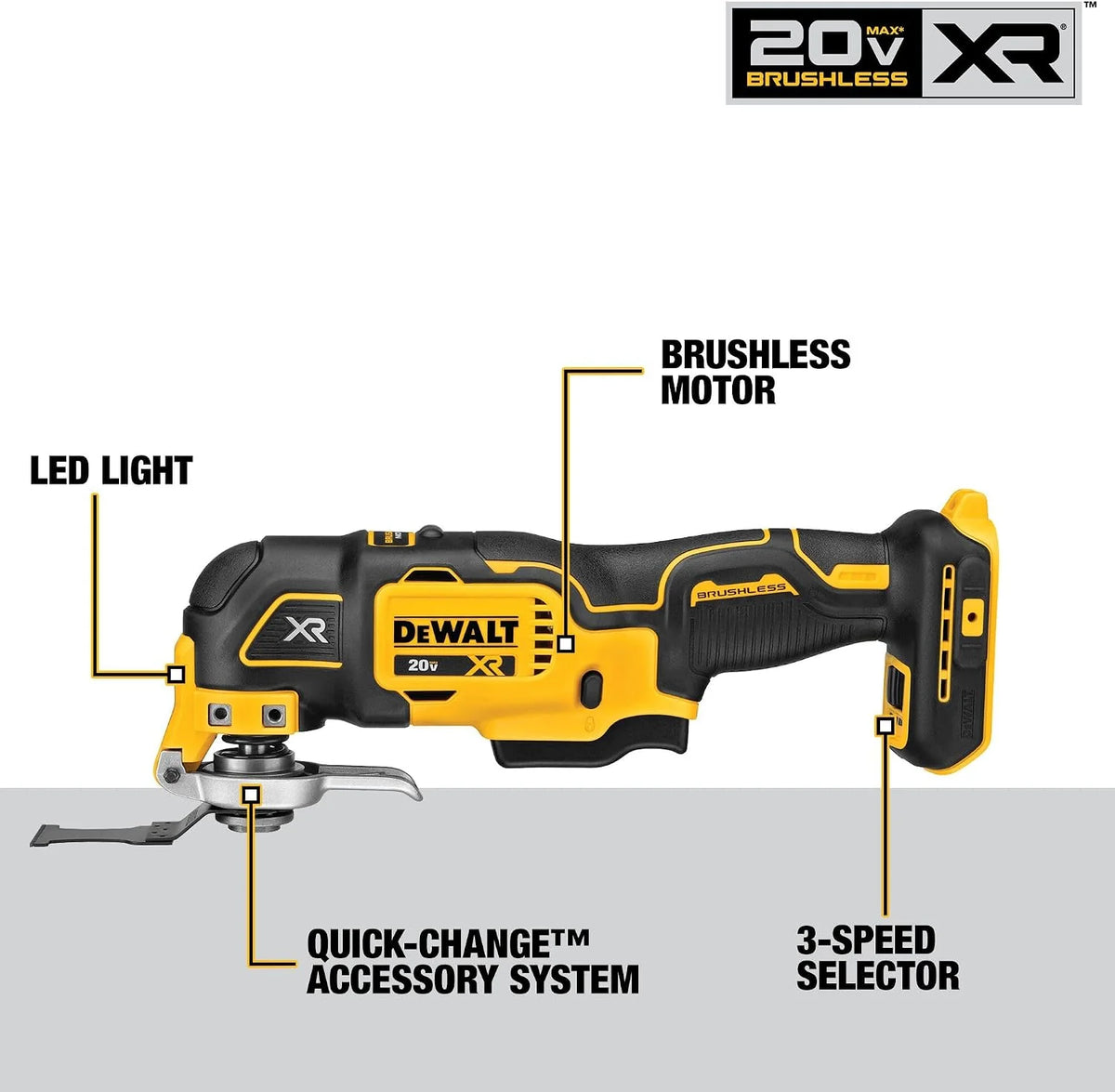 DEWALT Multiherramienta oscilante Max XR de 20 V, velocidad variable, solo herramienta (DCS356B)
