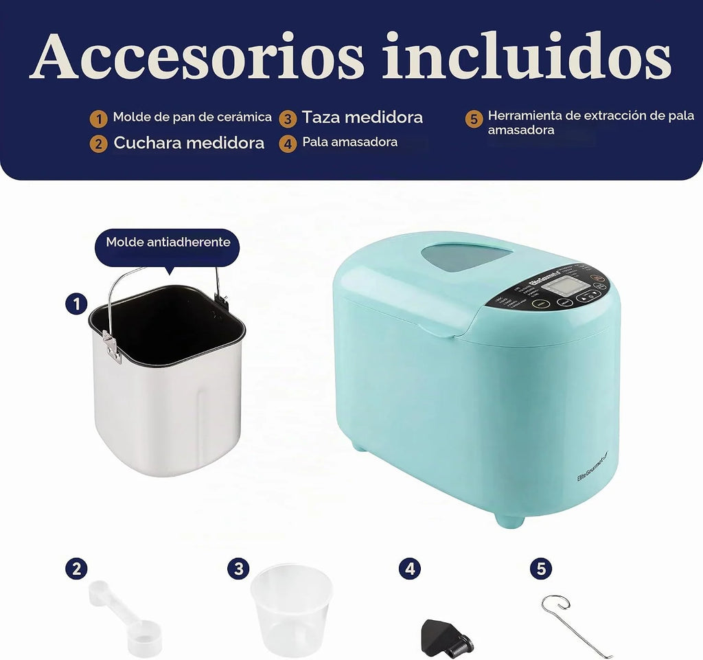 Elite Gourmet EBM8103M - Máquina programable para hacer pan, 3 tamaños de pan, 19 funciones de menú, sin gluten, trigo blanco, centeno francés y más, 2 libras, menta