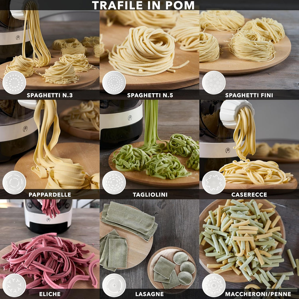 PASTAIO | Máquina de Pasta Fresca de Doble Extrusión. Pasta Maker, hasta 800 g de pasta, pesaje automático, 11 estirado incluido para 15 tipos de pasta, 180 W