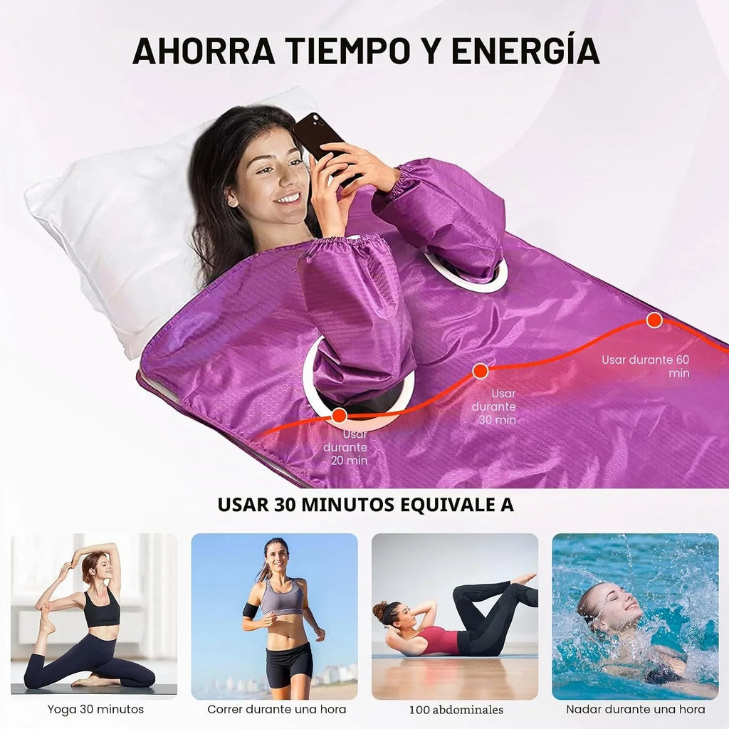 Manta de Sauna Infrarrojo, Portatil Far Infrared Sauna Blanket 2 Zone Manta Sauna Infrarrojos con 2 Mangas, Home SPA para Modelar el Cuerpo Desintoxicación Fitness Belleza Fisioterapia