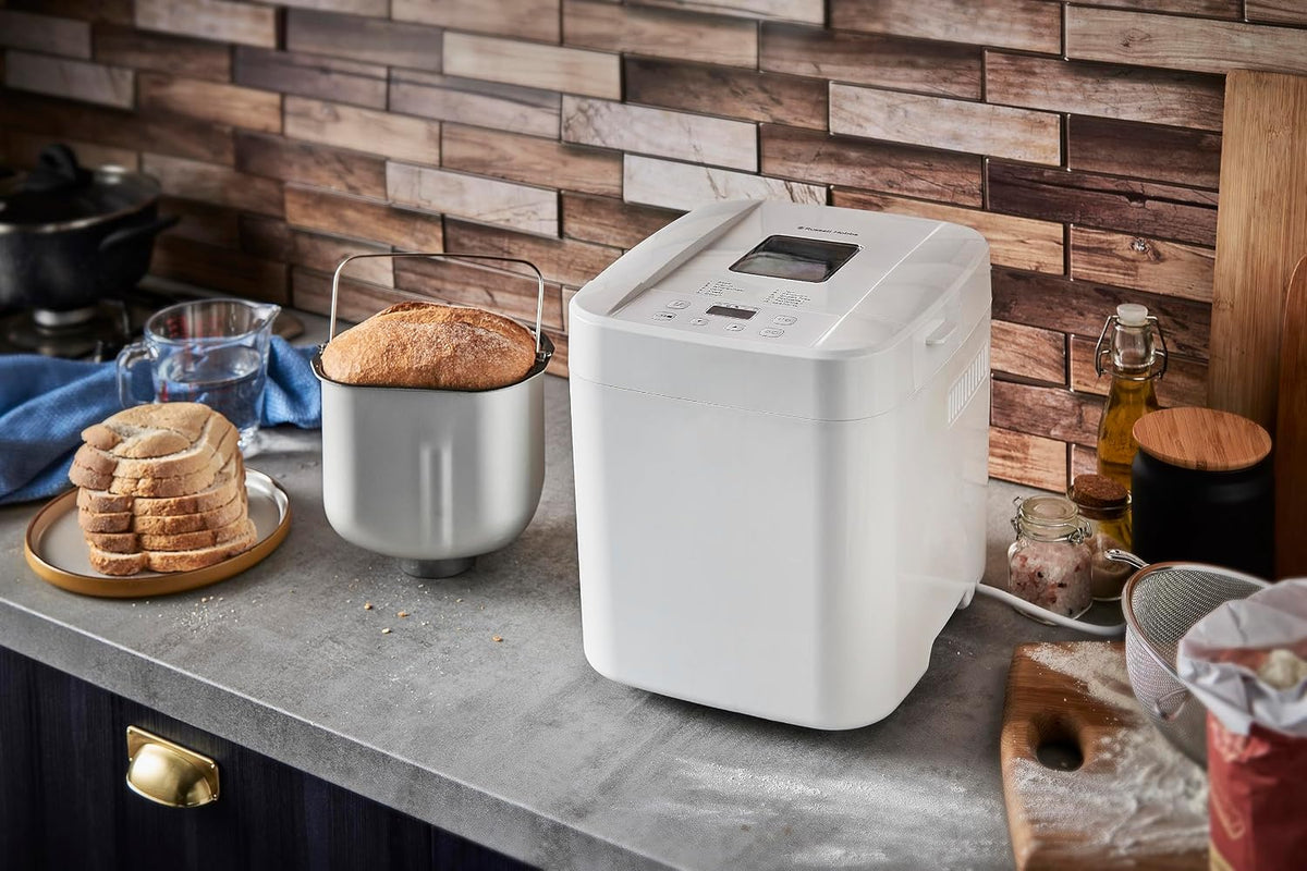 Russell Hobbs Panificadora de Pan, 12 programas, 3 niveles de corteza, compacto (temporizador, 2 tamaños pan de 750 g y 1.000 g, pan básico, integral, baguette y repostería), 27260-56