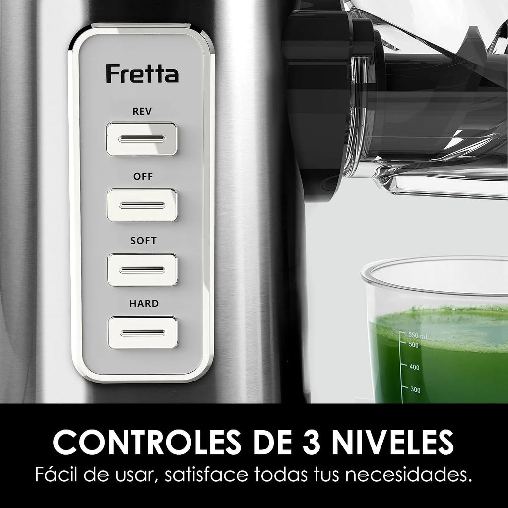 Fretta Extractor de Zumo Prensado en Frío 76 mm, libre de BPA (Inox)