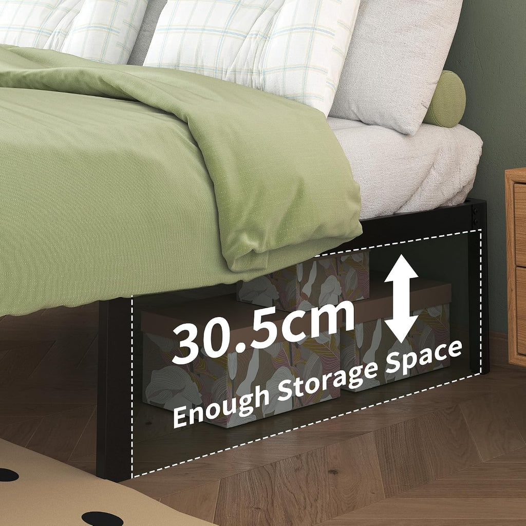 Lutown-Teen Metal Bed 180 x 200 cm with Round Legs, 36 cm Height, Bed Frame with Metal Slats, Black